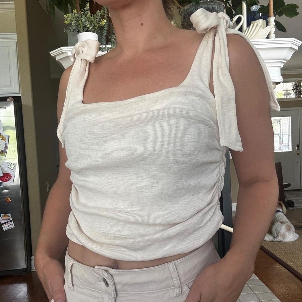 Free Poeple Boulevard Tank top tie shoulders rouched side layered casual ribbed